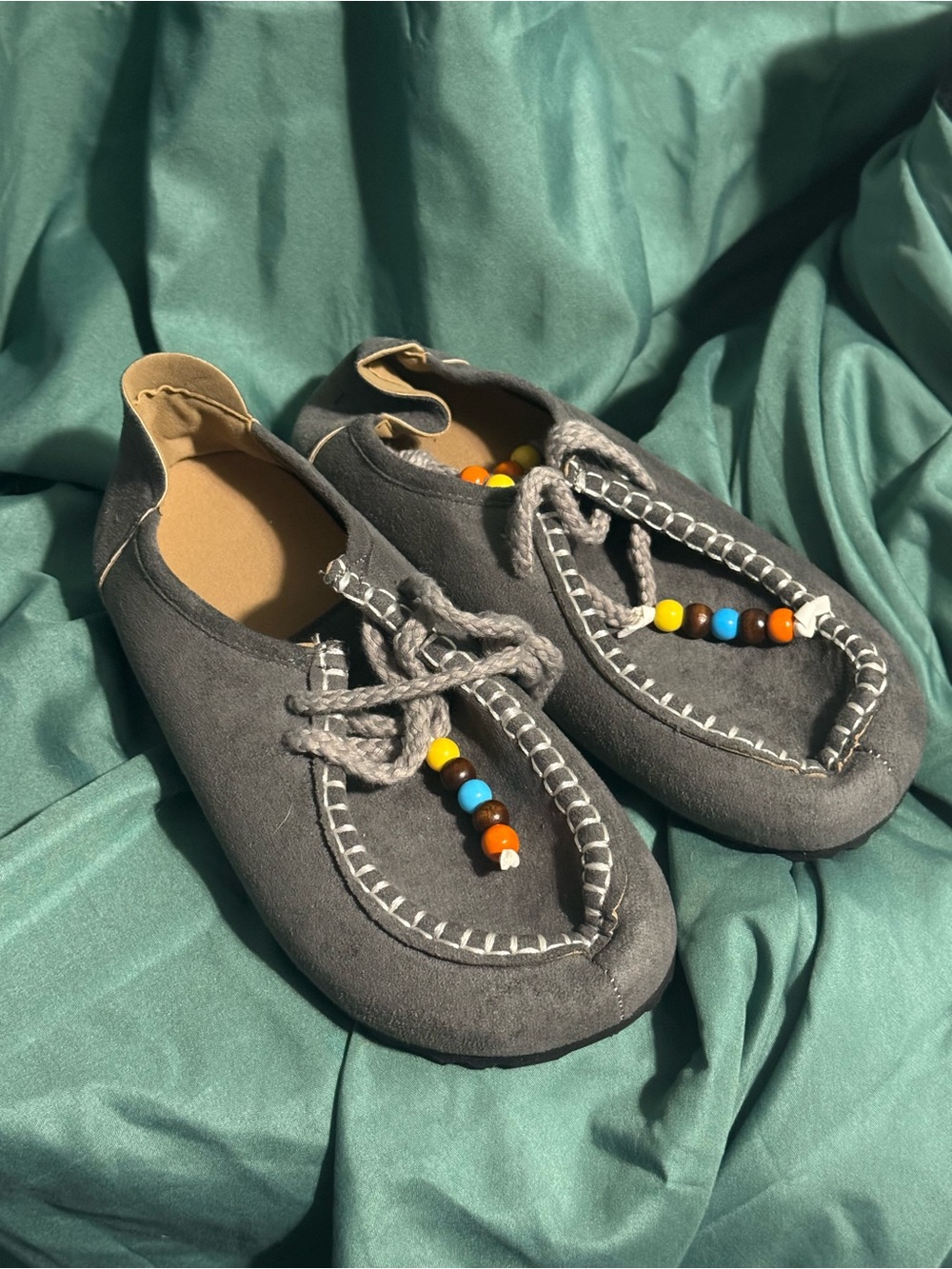Gray Beaded Moccasin Women’s Shoes